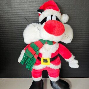 Vintage 1998 Looney Tunes Sylvester Cat Santa Plush 15 Inch Holiday Plush